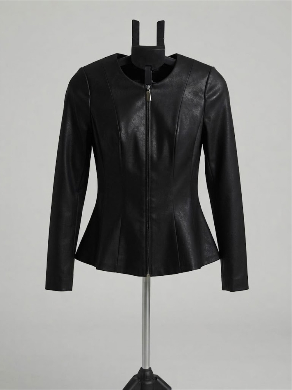 DKNY Faux Leather Peplum Zip Front Jacket Black Petite 2P